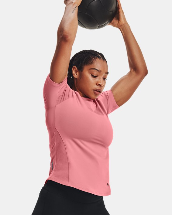 Women's UA RUSH™ HeatGear® Mesh Short Sleeve, Pink, pdpMainDesktop image number 3
